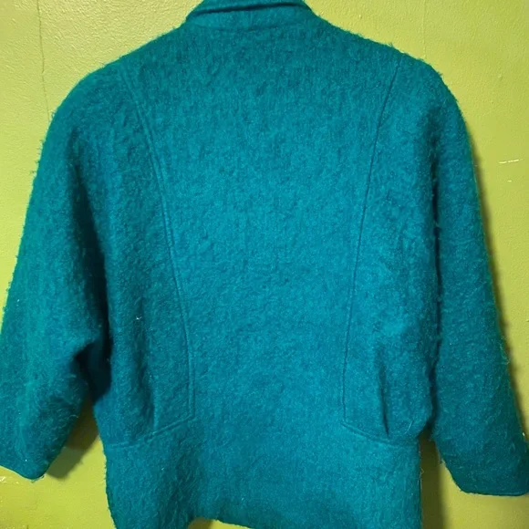 Vintage 80’s fuzzy wool batwing teal jacket - Picture 9 of 10